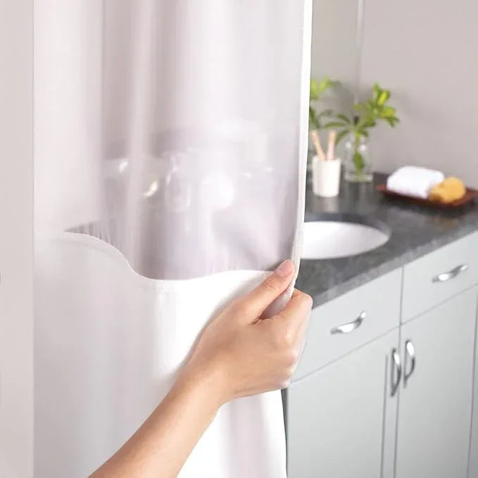 It's A Snap! Waffle Shower Curtain, 3-in-1 with Sheer Top Window, Flex-On Rings & Liner, 71' x 74', Cream - ModernBath