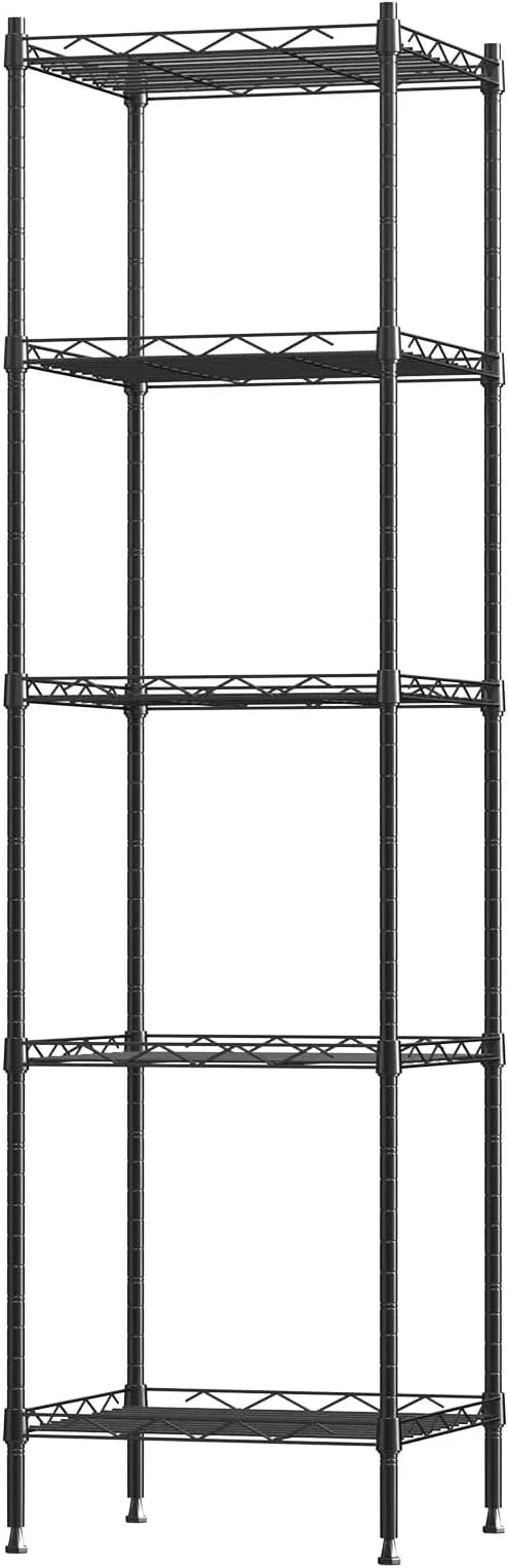 5 Tier Standing Metal Wire Shelving Unit, Adjustable Height, Storage Shelf Units for Laundry Bathroom Kitchen Pantry Closet (11.8" D x 11.8" W x 50.2" H inches, Black) - ModernBath
