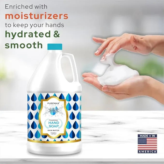 Puremax Foaming Hand Soap Refills with Essential Oils | Rain Drops | Gentle, Moisturizing | Biodegradable Formula | Made in USA | 128 Fl Oz (1 Gallon) | - ModernBath