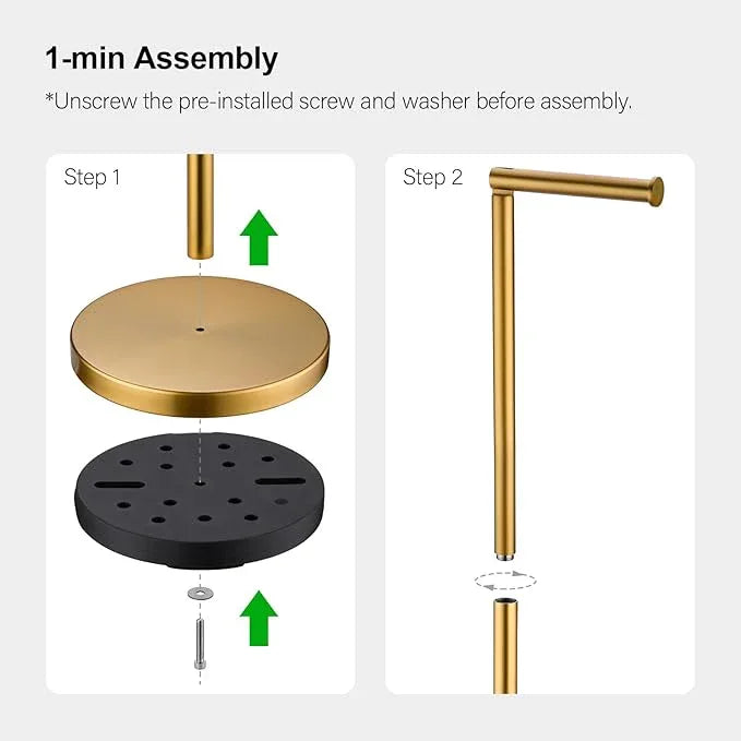 BAGNOLUX Bathroom Toilet Paper Holder Stand with Reserve, SUS304 Stainless Steel Rustproof Pedestal Tissue Roll Holder Heavy Duty (Brushed Brass) - ModernBath