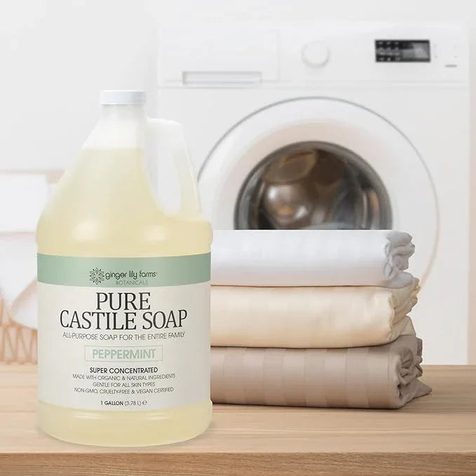 Ginger Lily Farms Botanicals Pure Castile Liquid Soap Refill, Peppermint Scent, 1 Gallon, All-Purpose Cleaner for Body, Face, Hair, Dishes, Laundry & Pets, Non-GMO, 100% Vegan & Cruelty-Free - ModernBath