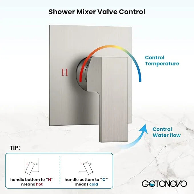 gotonovo Rainfall Shower Faucet Set System Shower Trim Kit with 10 Inch Rain Shower Head Bathroom Mixer Shower Complete Combo Single Handle Wall Mounted Female Thread Rough-in Valve Brushed Nickel - ModernBath