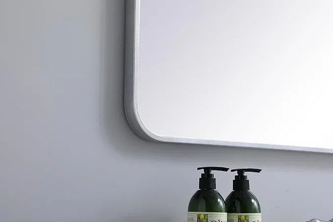 ARS Concepts Aura, Soft Corner Metal Rectangular Mirror 27X40 Inch in, Modern, Silver - ModernBath