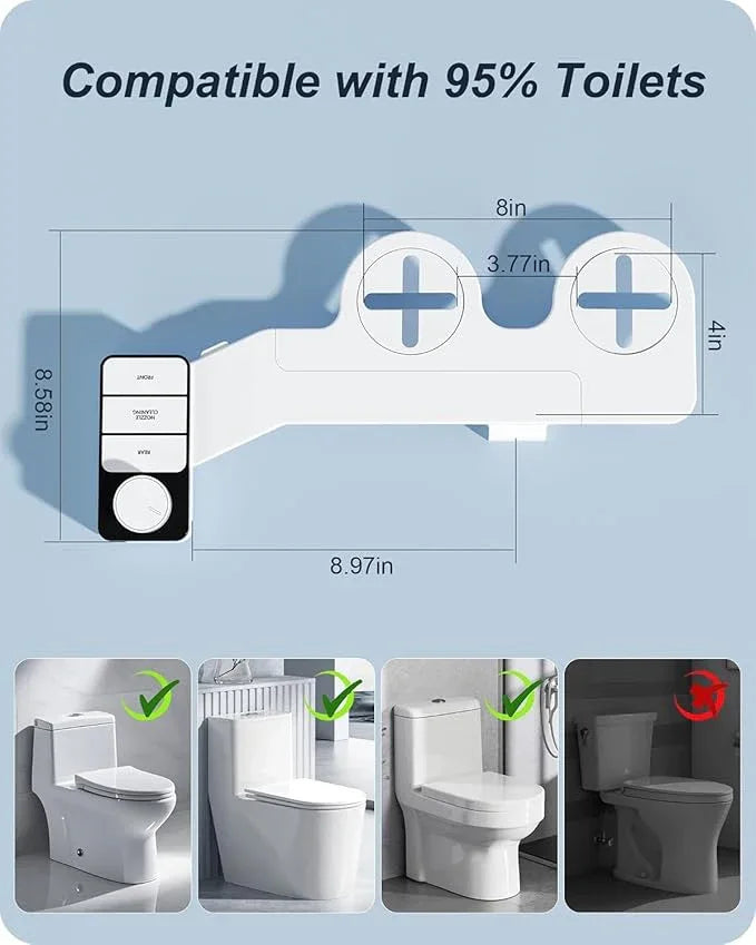 Hinmood Ultra-Slim Bidet Attachment for Toilet Dual Nozzles Feminine & Rear Wash Bidet Toilet Seat Attachment Non Electric Self Cleaning Adjustable Water Pressure, Rear Wash (KB002) - ModernBath