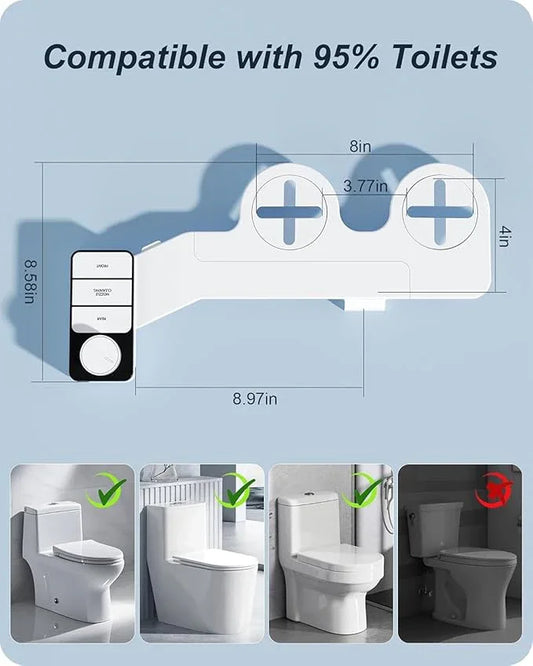 Hinmood Ultra-Slim Bidet Attachment for Toilet Dual Nozzles Feminine & Rear Wash Bidet Toilet Seat Attachment Non Electric Self Cleaning Adjustable Water Pressure, Rear Wash (KB002) - ModernBath