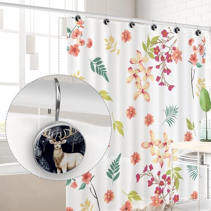 12 Packs Deer Shower Curtain Hooks, Crystal Glass Shower Curtain Rings for Bathroom, Rustproof Metal Decorative Curtain Rod Hooks, Stainless Steel - ModernBath