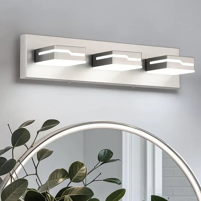 Merexcint LED Modern Bathroom Vanity Light Fixtures 3-Light, 19 inch Dimmable Nickel Vanity Lights for Bathroom Lighting Fixtures Over Mirror, with 350°Rotatable Acrylic Heads(White Light 5500K) - ModernBath