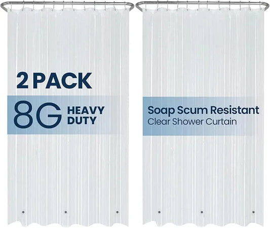 LiBa Waterproof Plastic Shower Curtain - Bathroom Shower Curtain Premium PEVA Non-Toxic with Rust Proof Grommets Frosted 8G Heavy Clear Duty Bathroom Accessories 72x72 2 Pack - ModernBath