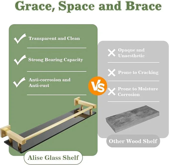 Alise Bathroom Shelves,Gold Glass Shelf for Bathroom, Modern Floating Shelves,20 inch - ModernBath