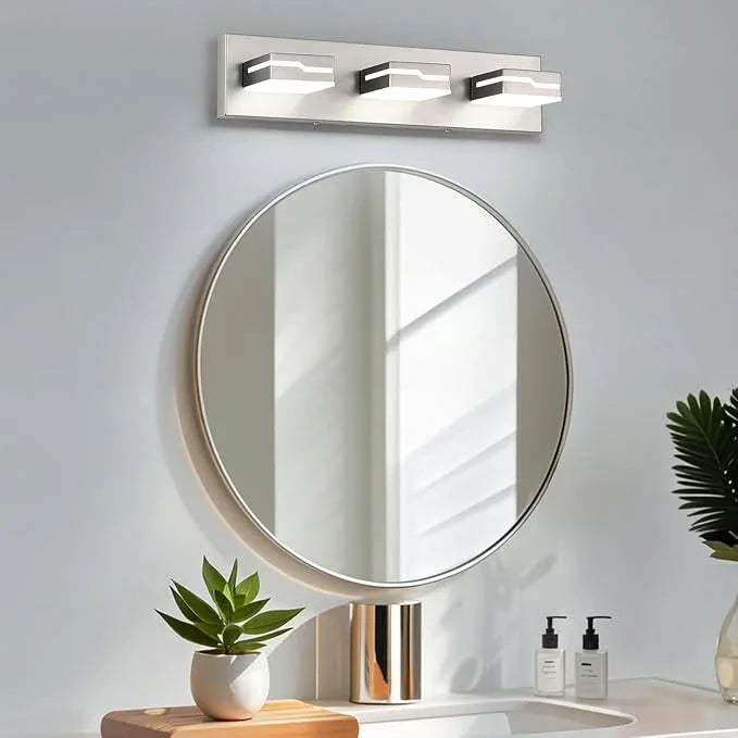 Merexcint LED Modern Bathroom Vanity Light Fixtures 3-Light, 19 inch Dimmable Nickel Vanity Lights for Bathroom Lighting Fixtures Over Mirror, with 350°Rotatable Acrylic Heads(White Light 5500K) - ModernBath