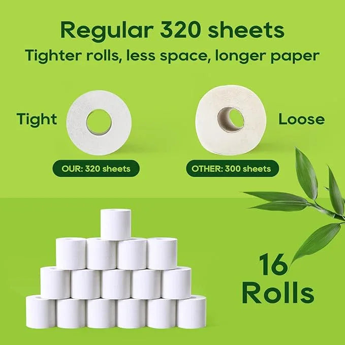 ECOLipak Bamboo Toilet Paper, Septic Safe Toilet Tissue, 16 Double Rolls, 320 Sheets Per Roll, Tree Free, Non Toxic, 2 Ply, Soft and Absorbent, Eco Friendly Dye-Free Paper - ModernBath
