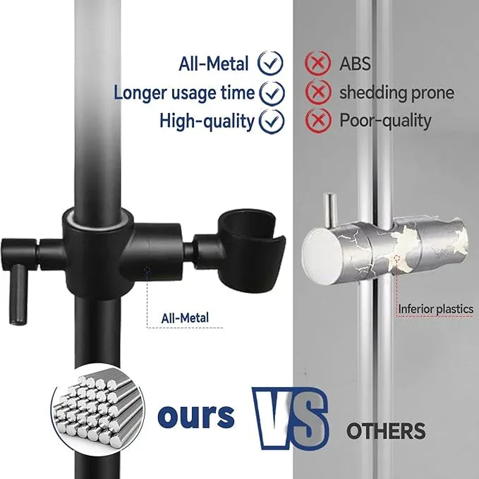 Shower Slide Bar Adjustable Handheld Shower Head Holder Wall Mount - 15inch All-Metal Shower Head Slide Bar Compatible with Bathroom Drill Free Glue Installation - Black - ModernBath
