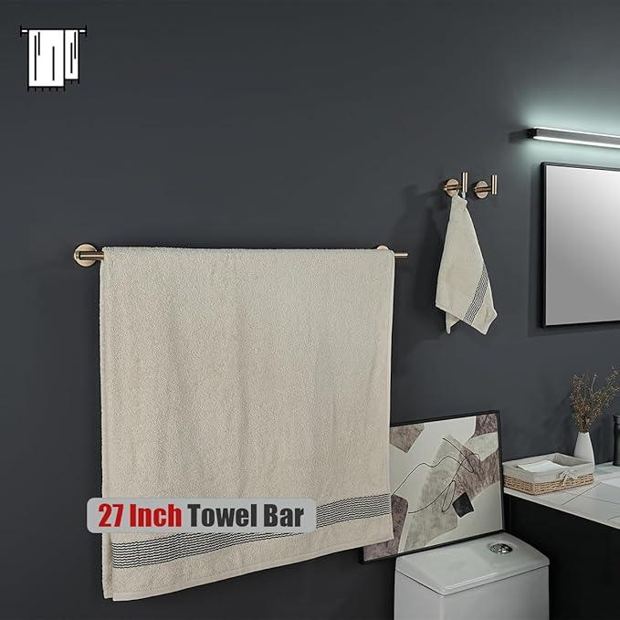 JQK Champagne Bronze Bath Towel Bar, 30 Inch 304 Stainless Steel Thicken 0.8mm Towel Rack Bathroom, Towel Holder Wall Mount, Useable Length 27 Inch, TB110L27-CB - ModernBath