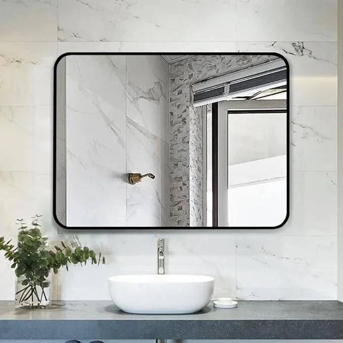 JISOSO Black Bathroom Mirror 40X30 Inch, Black Metal Framed Mirror for Wall, Rounded Rectangle Matte Bathroom Vanity Mirror with Tempered Glass, Anti-Rust, Horizontal/Vertical - ModernBath