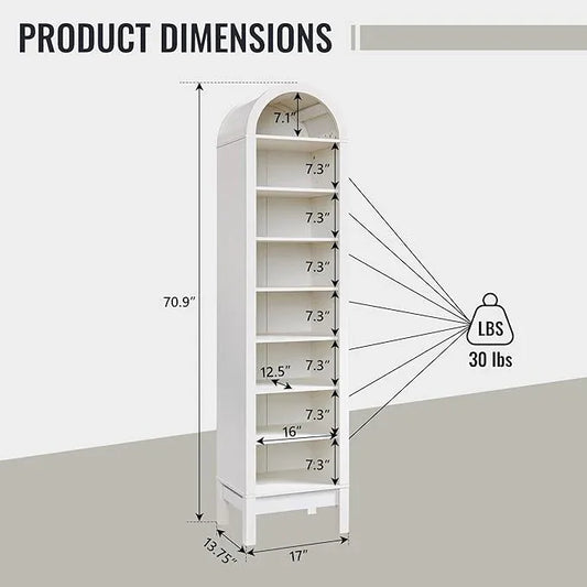 71" Tall Arched Bathroom Storage Cabinet, 8-Tier Modern Farmhouse Storage Cabinet with Adjustable Shelves, Wood Freestanding Cabinet for Bathroom, Living Room, Entryway, Hallway (Antique White) - ModernBath