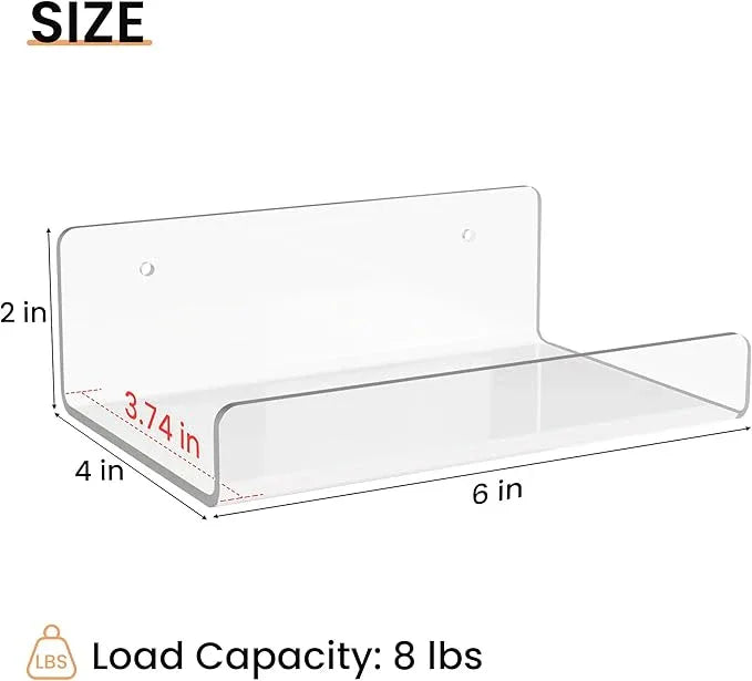 upsimples 6 Pack 6'' x 4'' Acrylic Small Shelves, Floating Shelves for Wall, Display Shelf Organizer for Plants, Speaker, Radio, Toys, Clear - ModernBath