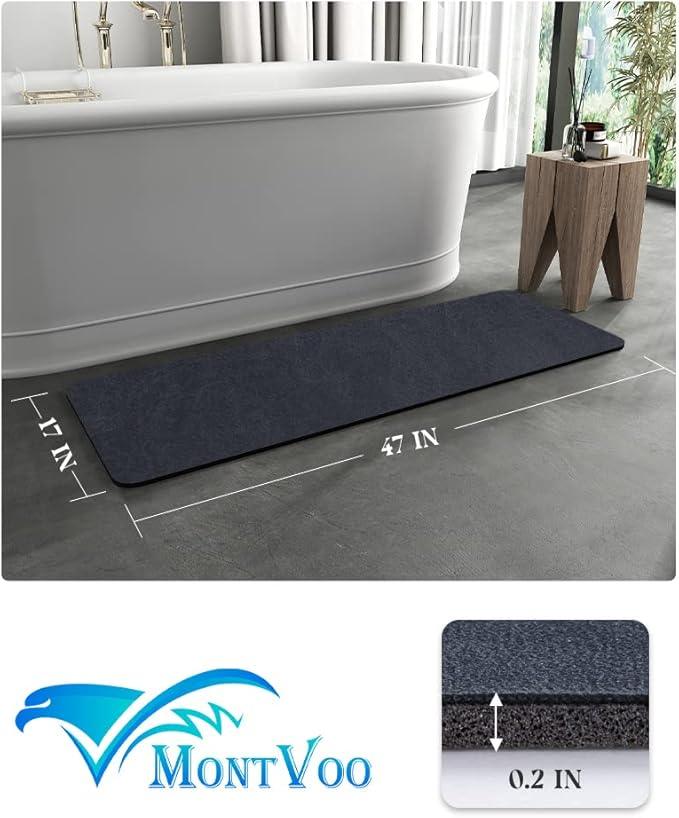 MontVoo -Bath Mat Rug-Rubber Backing Non Slip Quick Dry Absorbent Thin Bathroom Rugs Fit Under Door-Faux Suede Surface Bathroom Floor Mats-Shower Rug for in Front of Bathtub Shower Navy 24"x48" - ModernBath