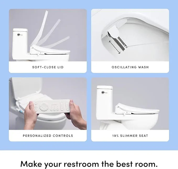 TUSHY Cloud+ Electronic Bidet Heated Toilet Seat | Intelligent Remote w/Personal Settings, Instant Warm Water, Heated Seat and Air Dryer, Automatic Deodorizer (Night Light & Soft Close), Elongated - ModernBath