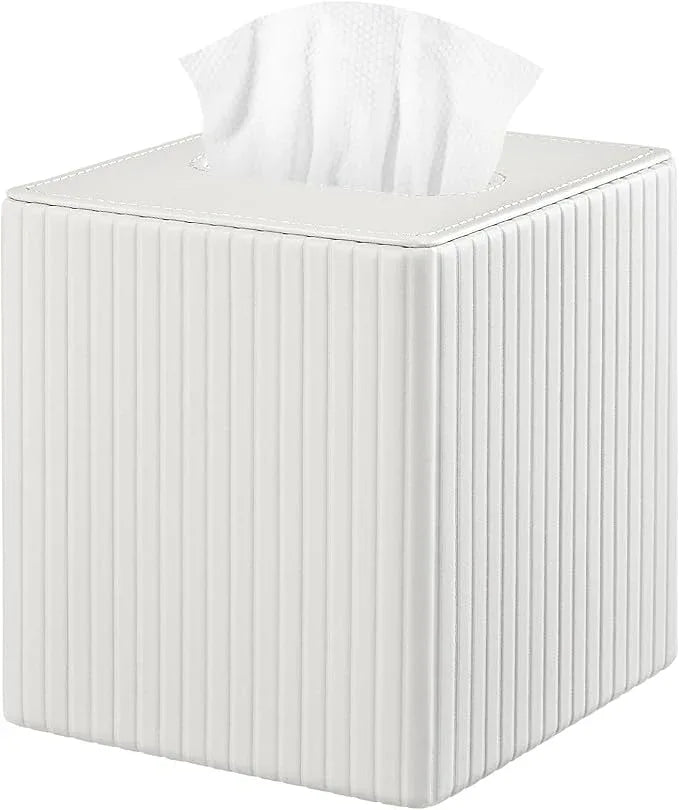 XNONE PU Leather Tissue Box Cover Square Tissue Box Holder for Bathroom Vanity Countertop Night Stands Bedroom Office Desk,Modern Tissue Decorative Organizer with Magnetic Closure (Cream White) - ModernBath
