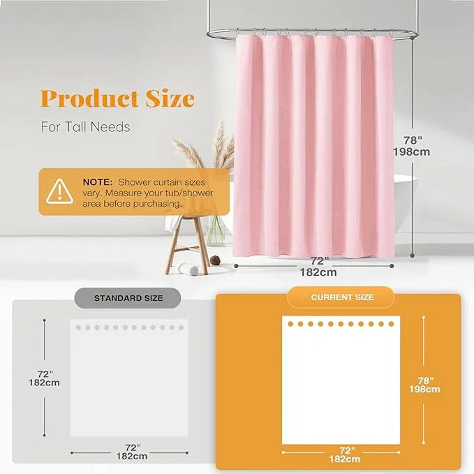 BTTN 78 Inch Long Shower Curtain - Linen Textured Heavy Duty Fabric Shower Curtain Set with 12 Plastic Hooks, Wrinkle Free, Machine Washable, Decorative Neutral Bath Curtains for Bathroom, 72x78, Pink - ModernBath