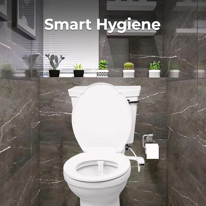 GenieBidet Bidet Attachment for Toilet - Ultra-Slim Left Handed Hygienic Bidet Attachment For Existing Toilets - Bidet Toilet Seat Attachment with Pressure Controls - Travel Bidet Included - ModernBath