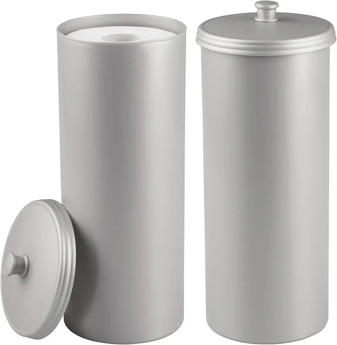 iDesign Freestanding Bathroom Toilet Paper Storage Holder with Lid for 3 Extra Rolls, 2-Pack, Silver - ModernBath