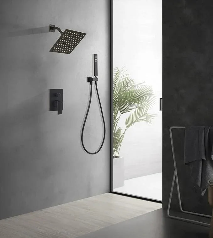 JingGang Oil Rubbed Bronze Shower System 8 Inch Bathroom Rain Mixer Shower Combo Set Wall Mounted Rainfall Shower Head and Handheld System Shower Faucet Set Rough-in Valve Body and Trim Kit - ModernBath