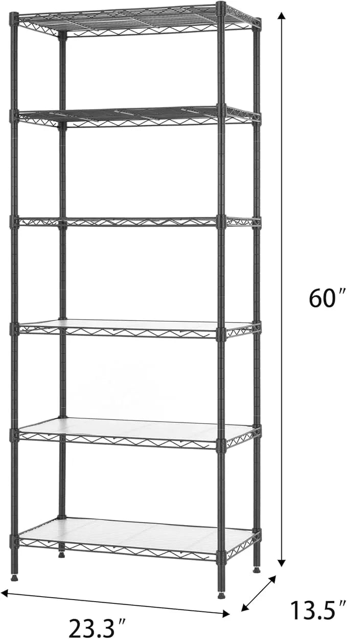 Finnhomy 6-Tier Wire Shelving Unit - Adjustable Steel Wire Rack with 6 Shelves, PE Mat and Stable Leveling Feet, NSF Certified, Black - ModernBath