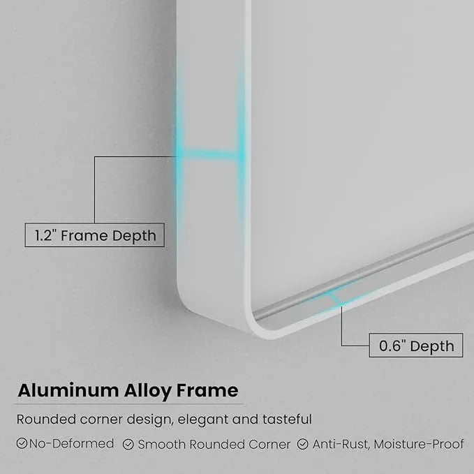 JISOSO White Bathroom Mirror 36x36 Inch, White Metal Framed Bathroom Mirror for Wall, Rounded Rectangle Matte Bathroom Vanity Mirror, Tempered Glass, Anti-Rust, Horizontal/Vertical - ModernBath