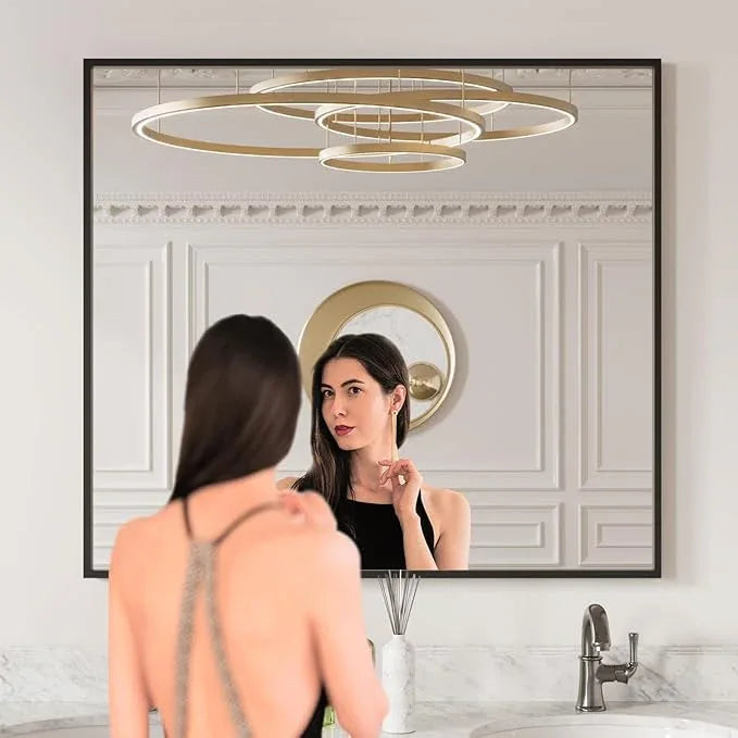 LOAAO 40"X36" Black Rectangle Bathroom Mirror Wall, Matte Black Aluminum Alloy Frame, Tempered Glass, Hangs Vertically or Horizontally, Easy to Install - ModernBath