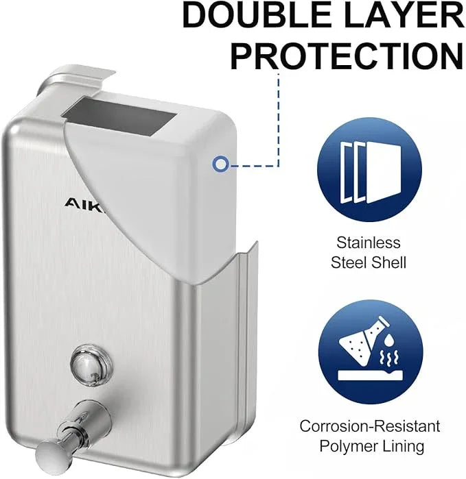 AIKE 37oz Surface Mount Stainless Steel Soap Dispenser for Commercial,Brushed Stianless Steel Finish Model AK1003 - ModernBath