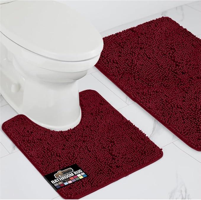 GORILLA GRIP Bathroom Rug Sets, Soft Chenille 2 Piece Area Rugs Set, Toilet Base Mat and 30x20 Carpet, Absorbent Microfiber Washable Mats Dry Quickly, Home Décor and Bath Room Accessories, Burgundy - ModernBath