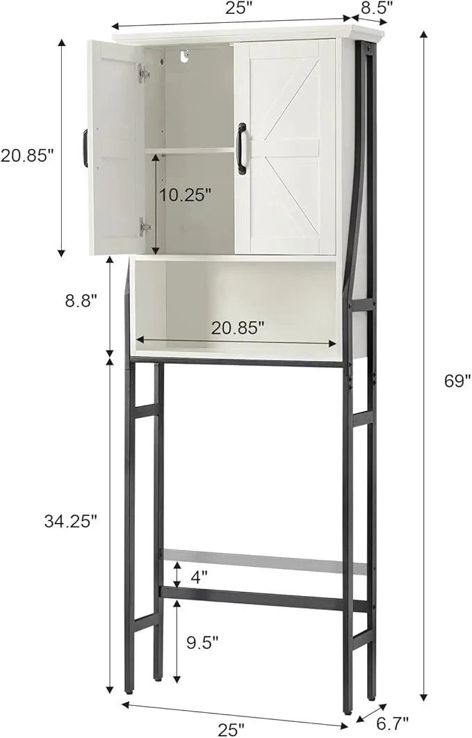 Over The Toilet Storage Cabinet, Over Toilet Bathroom Organizer, Above Toilet Storage Cabinet with Barn Doors Behind Toilet Bathroom Organizer (Cream White) - ModernBath