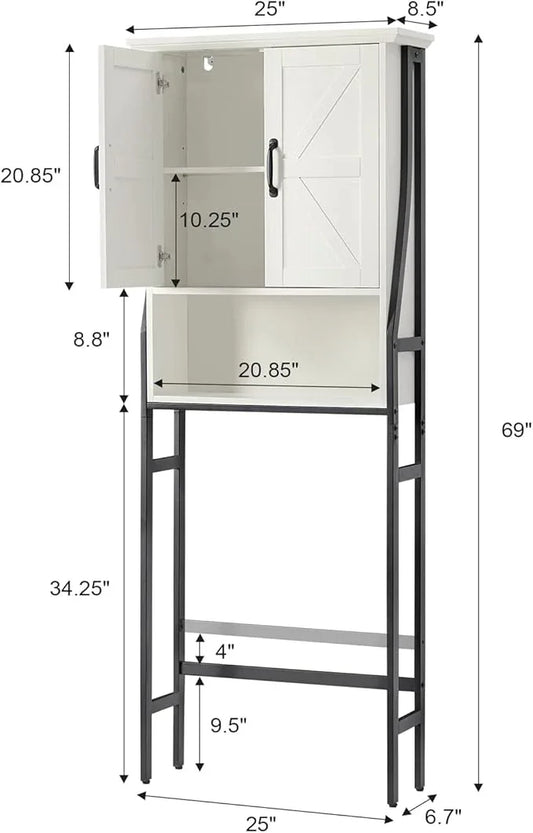 Over The Toilet Storage Cabinet, Over Toilet Bathroom Organizer, Above Toilet Storage Cabinet with Barn Doors Behind Toilet Bathroom Organizer (Cream White) - ModernBath