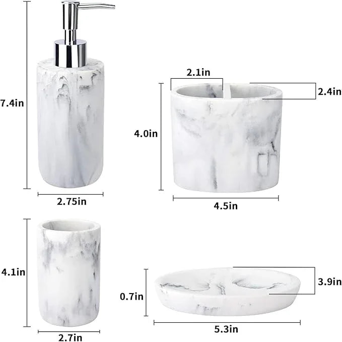 L'ARL GMVOI Bathroom Accessories Set,4 Pieces Marble Bathroom Vanity Countertop Accessory Set with Bathroom Toothbrush Holder Set,Soap Dispenser,Tumbler,Soap Dish for Bathroom Home Decor - ModernBath