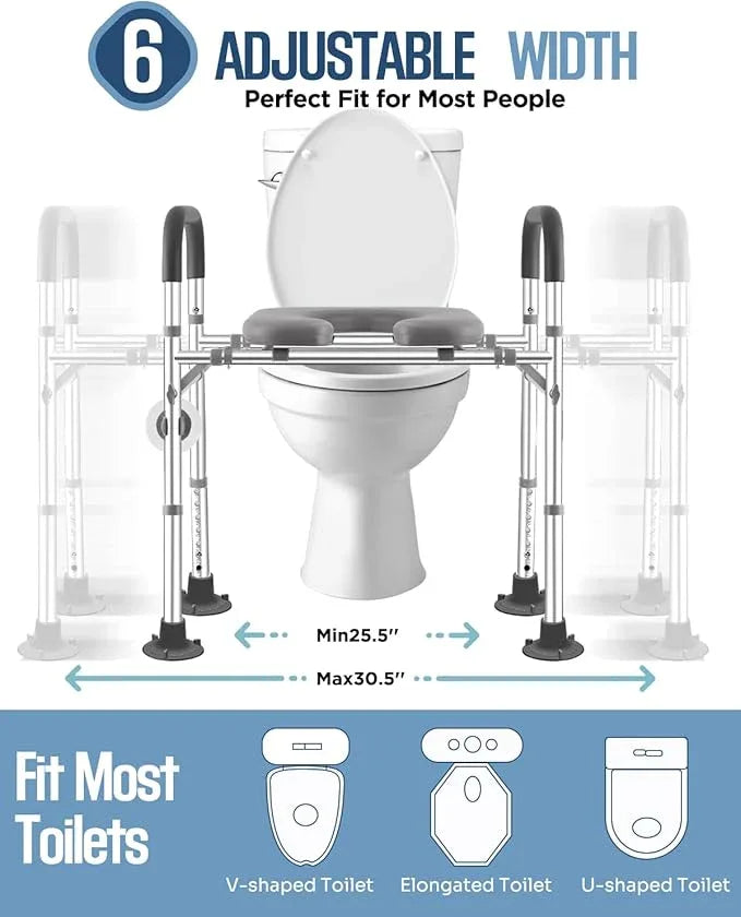 Toilet Seat Riser with Handles, 500lb Raised Toilet Seat, Adjustable Height & Width, Handicap Raised Toilet Chair for Seniors, Fit Any Toilet - ModernBath