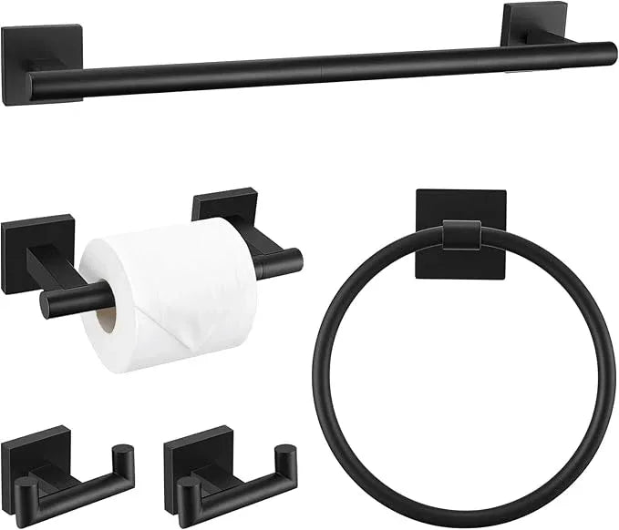 Matte Black Towel Bar Set, 5 Pieces Double Dase Toilet Paper Holder Bathroom Hardware Set, 23.6 Inch Stainless Steel Towel Racks for Bathroom Wall Mounted - ModernBath