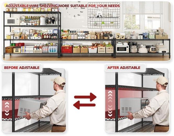 REIBII 55.5''W Storage Shelves 2500LBS Wire Shelving Rack with Wheels 75.6" H Heavy Duty Shelving Unit Adjustable Metal Shelves for Storage Rack Shelving for Kitchen Pantry 2PCS - ModernBath