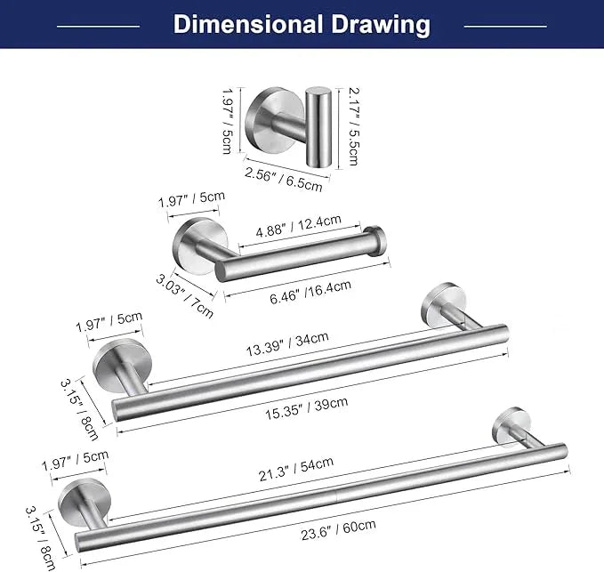 Bathroom Hardware Accessories Set Brushed Nickel Towel Bar Sets Include Double Towel Bars (23.6" and 15.35") Toilet Paper Holder Double Towel Hooks, 5 Pieces Stainless Steel Wall Mounted - ModernBath