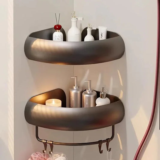 VOLPONE Corner Shower Caddy with Razor Holder Adhesive Shower Shelf Corner No Drilling (adhesive mounting, no suction cup) Bathroom Shower Organizer Storage Rack (2-Pack, Black) - ModernBath