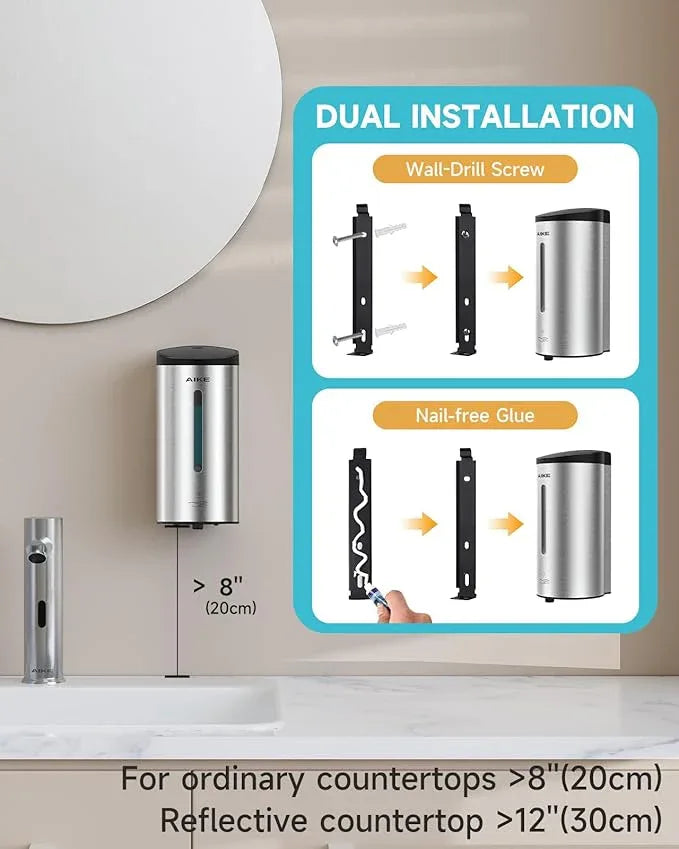 AIKE Wall Mount Automatic Foam Soap Dispenser 25 OZ Commercial Large Capacity Stainless Steel Model AK1205FA(Brushed) - ModernBath