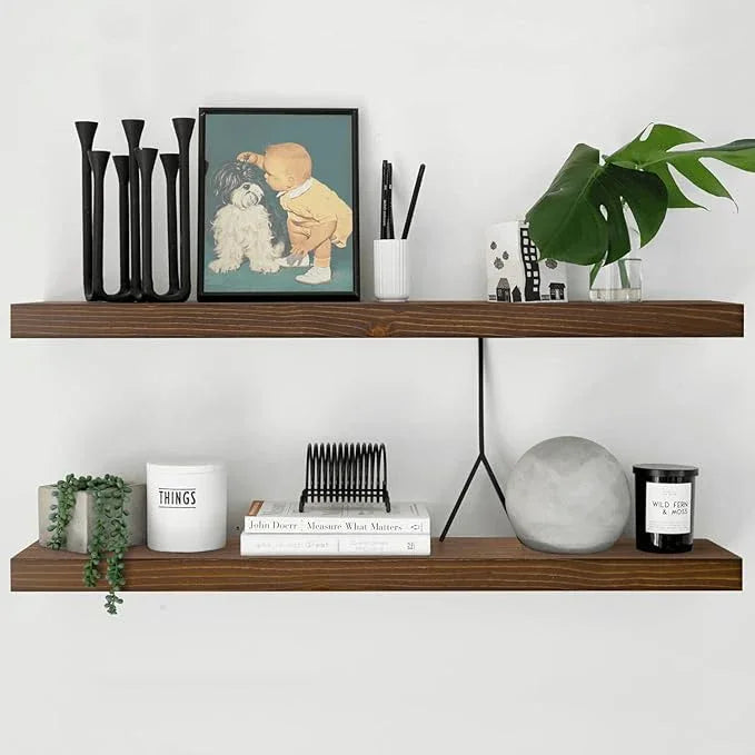 Homeforia Classic Walnut 60 inch Floating Shelf, High End Solid Real Wood Small 60inch Floating Shelves for Wall Mounted, 60in Floating Shelves, Heavy Duty Bracket, 60 X 6.5 X 1.75 inches, Set of 2 - ModernBath