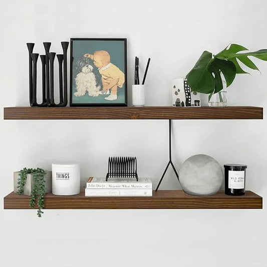 Homeforia Classic Walnut 60 inch Floating Shelf, High End Solid Real Wood Small 60inch Floating Shelves for Wall Mounted, 60in Floating Shelves, Heavy Duty Bracket, 60 X 6.5 X 1.75 inches, Set of 3 - ModernBath