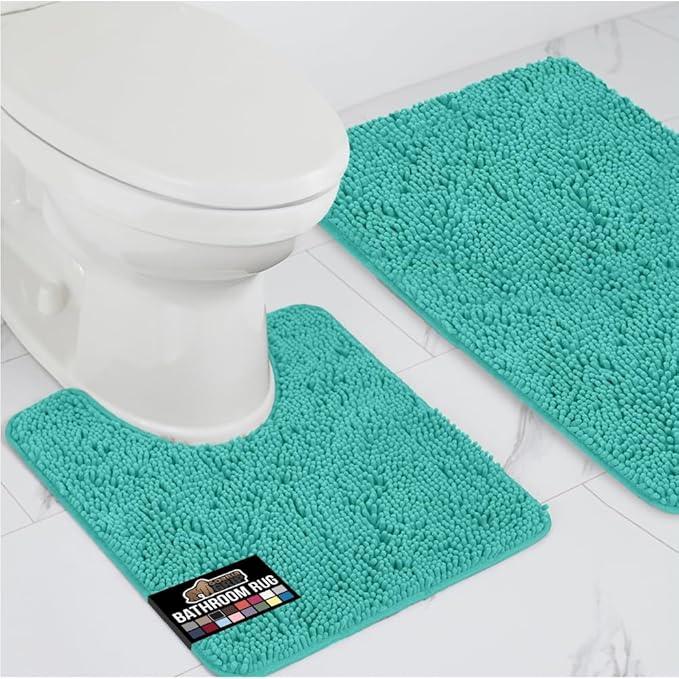GORILLA GRIP Bathroom Rug Sets, Soft Chenille 2 Piece Area Rugs Set, Toilet Base Mat and 30x20 Carpet, Absorbent Microfiber Washable Mats Dry Quickly, Home Décor and Bath Room Accessories, Turquoise - ModernBath