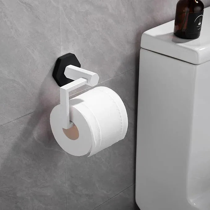 GERZWY Bathroom 2-Piece Hardware Set Stainless Steel Wall Mount - Towel Ring Toilet Paper Holder, White & Black - ModernBath