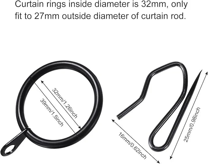 Hotop 30 Pcs Metal Drapery Curtain Rings 0.98/1.26/1.65 inch Interior Diameter and 30 Pcs Hanging Curtain Drapery Pin Hooks for Window Door Shower(Black,32 mm) - ModernBath