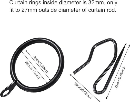 Hotop 30 Pcs Metal Drapery Curtain Rings 0.98/1.26/1.65 inch Interior Diameter and 30 Pcs Hanging Curtain Drapery Pin Hooks for Window Door Shower(Black,32 mm) - ModernBath