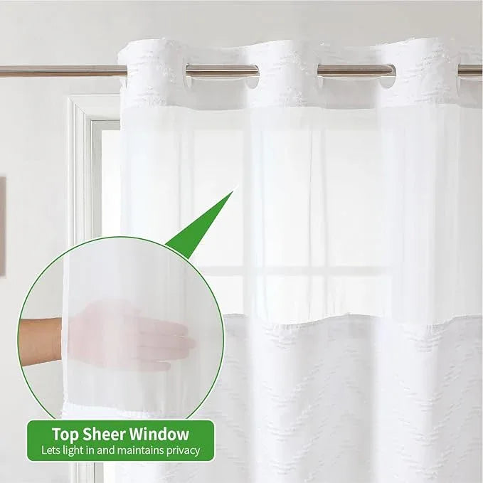 eachope No Hook Boho Farmhouse Shower Curtain with Snap-in Fabric Liner set-54Wx80H(78H),White Tufted Chevron Striped Hotel Grade Cloth Shower Curtains for Bathroom with Window,Water Repellent - ModernBath
