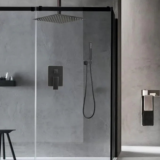 JingGang 16 Inch Ceiling Mount Oil Rubbed Bronze Shower System Bathroom Luxury Rain Mixer Shower Combo Set Ceiling Rainfall Shower Head System (Contain Shower Faucet Rough-in Valve Body and Trim Kit) - ModernBath
