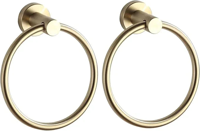 BGL 2-Pack Brushed Gold Towel Rings for Bathroom, 304 Stainless Steel Wall Mount Towel Holder Set, Rustproof Bath & Kitchen Accessories with Modern Matte Finish - ModernBath